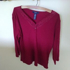 Chaps Cranberry Red long sleeve shirt with lace